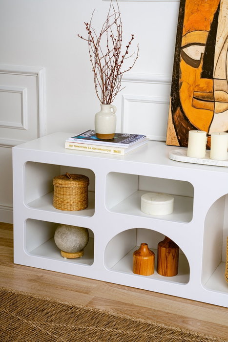 Hanah Home Consola de Salón Ferlis Blanca, 160 cm de Ancho x 51 cm de Alto x 40 cm de Profundidad, Hecha de Tablero de Melamina, Minimalista y Moderna